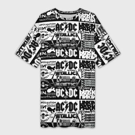 Платье-футболка 3D с принтом THE TEXTURE OF LEGENDARY ROCK BANDS в Санкт-Петербурге,  |  | ac dc | linkin park | metallica | nirvana | группы | музыкальная | популярные | рок