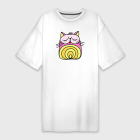 Платье-футболка хлопок с принтом Абстрактный круглый котик в Санкт-Петербурге,  |  | cat | абстрактный кот | кот | котик | кошка