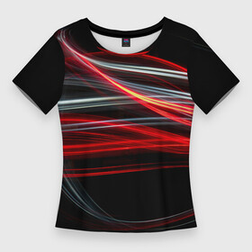 Женская футболка 3D Slim с принтом Волнообразные линии неона  Красный в Санкт-Петербурге,  |  | abstraction | art | colorful | colors | neon | surrealism | абстракция | арт | волны | искусство | линии | неон | разноцветный | сюрреализм | цвета