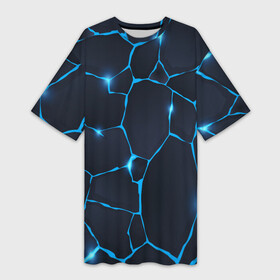 Платье-футболка 3D с принтом Синие разломы в Санкт-Петербурге,  |  | абстратное | линии | молния | разломы | синие