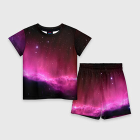 Детский костюм с шортами 3D с принтом Night Nebula в Санкт-Петербурге,  |  | Тематика изображения на принте: звезды | космос | млечный путь | небо | ночь | розовый | темный