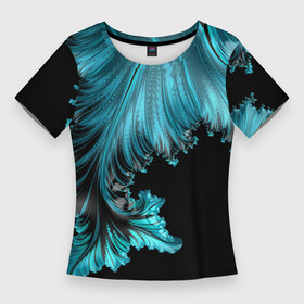 Женская футболка 3D Slim с принтом Черный с голубым неоновый фрактал  Ледяная абстракция в Санкт-Петербурге,  |  | абстракция | геометрия | зимний | ледяной | неон | фрактал | холодный | черный