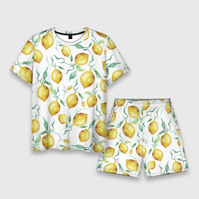 Мужской костюм с шортами 3D с принтом Лимоны Нарисованные Акварелью в Санкт-Петербурге,  |  | Тематика изображения на принте: lemon | nature | summer | акварель | лето | лимон | нарисованые | природа | фрукты