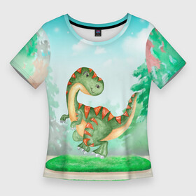 Женская футболка 3D Slim с принтом Маленький  Динозаврик в Санкт-Петербурге,  |  | t rex | дино | динозавр | динозаврик | тирекс