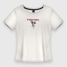 Женская футболка 3D Slim с принтом Paranoia, красный текст с ангелом в Санкт-Петербурге,  |  | paranoia | ангел | ангел хранитель | девушка | искусство | красный текст | крылья | паранойя