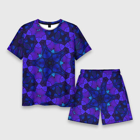 Мужской костюм с шортами 3D с принтом Калейдоскоп геометрический сине фиолетовый узор в Санкт-Петербурге,  |  | blue | geometric pattern | геометрический узор | неоновый | синий | фиолетовый