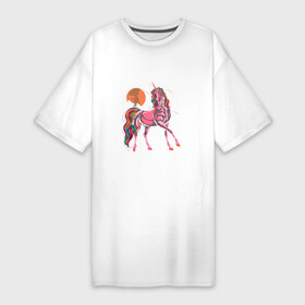 Платье-футболка хлопок с принтом UNICORN HORSE в Санкт-Петербурге,  |  | волшебный | животное | забавный | звезды | красочный | лошадь | миф | радуга | рог | розовый | фантазия | цветной