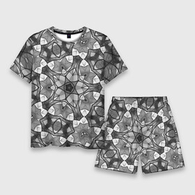 Мужской костюм с шортами 3D с принтом Черно белый геометрический мозаичный узор в Санкт-Петербурге,  |  | Тематика изображения на принте: geometric   pattern | mosaic | геометрический узор | мозаика | серый | черно белый