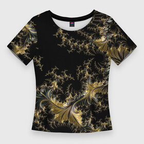Женская футболка 3D Slim с принтом Черный с золотым фрактал мини  Абстракция в Санкт-Петербурге,  |  | абстракция | геометрия | золото | металлик | фрактал | черный