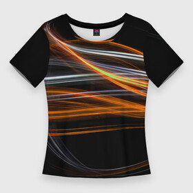 Женская футболка 3D Slim с принтом Волнообразные линии неона  Оранжевый в Санкт-Петербурге,  |  | Тематика изображения на принте: abstraction | art | colorful | colors | neon | surrealism | абстракция | арт | волны | искусство | линии | неон | разноцветный | сюрреализм | цвета