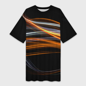 Платье-футболка 3D с принтом Волнообразные линии неона  Оранжевый в Санкт-Петербурге,  |  | abstraction | art | colorful | colors | neon | surrealism | абстракция | арт | волны | искусство | линии | неон | разноцветный | сюрреализм | цвета