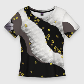 Женская футболка 3D Slim с принтом JAPAN PATTERN в Санкт-Петербурге,  |  | без лишнего | дизайн кимоно | кимоно | на каждый день | на лето | узор | узоры | цветок | цветочки | цветы | черно белый паттерн | япония | японские узоры | японский орнамент | японский паттерн