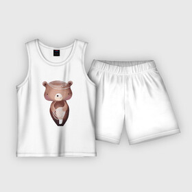 Детская пижама с шортами хлопок с принтом Медведица в бусах в Санкт-Петербурге,  |  | bear | бусы | медведица | медведь | мишка | плюшевый