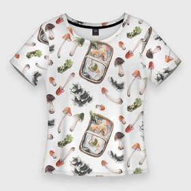 Женская футболка 3D Slim с принтом Узор Грибы и Корзины в Санкт-Петербурге,  |  | basket | mushrooms | summer | грибы | корзины | лето | узор