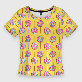 Женская футболка 3D Slim с принтом Sweetty candy в Санкт-Петербурге,  |  | конфеты | леденец | леденцы | паттерн | сладости