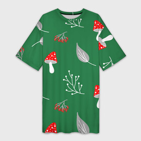 Платье-футболка 3D с принтом Грибочки на зеленом фоне, паттерн в Санкт-Петербурге,  |  | berries | berry | cottagecore | forest | gray | mushroom | red | white | белый | бесшовный | ветки | веточки | грибочки | грибы | детский | зелены | красный | лес | лето | листики | листья | милый | минималистичный | мухоморы | осень