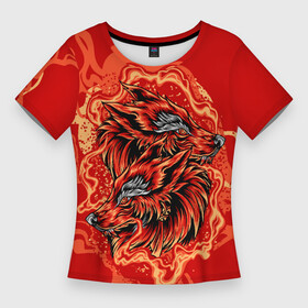 Женская футболка 3D Slim с принтом Огненные лисы в Санкт-Петербурге,  |  | голова лисы | животное | лиса | огненный | огонь | хищник
