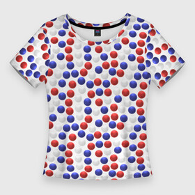 Женская футболка 3D Slim с принтом Горох Триколор: цвета флага России в Санкт-Петербурге,  |  | белый | горох | красный | россия | синий | триколор