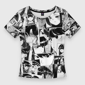 Женская футболка 3D Slim с принтом Komi san pattern в Санкт-Петербурге,  |  | anime | komi san wa comyushou desu | komi san wa komyushou desu | shouko komi | аниме | анимэ | у коми проблемы с общением | шоко коми