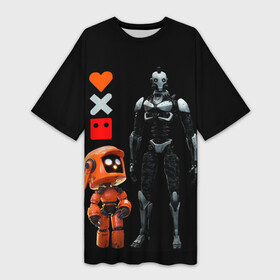 Платье-футболка 3D с принтом Любовь Смерть и Роботы Love Death and Robots в Санкт-Петербурге,  |  | love death + robots | love death and robots | three robots | три робота