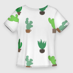 Женская футболка 3D Slim с принтом Кактусы в горшках, паттерн в Санкт-Петербурге,  |  | cacti | cactus | green | plant | potted | succulent | горшок | зеленый | кактусы | колючий | колючки | мексика | минимализм | минималистичный | растение | суккуленты | цветок