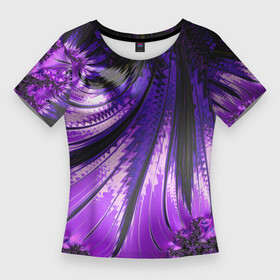 Женская футболка 3D Slim с принтом Неоновый фрактал черный с фиолетовым  Абстракция в Санкт-Петербурге,  |  | абстракция | геометрия | кислотный | металлик | неон | текстура | фиолетовый | фрактал | черный