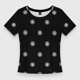 Женская футболка 3D Slim с принтом Серый горох 3д на черном фоне в Санкт-Петербурге,  |  | 3д | геометрия | горошек | круг | симметрия | сфера | черно белый | шар