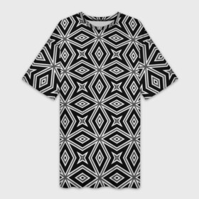 Платье-футболка 3D с принтом Черно белый узор геометрический ромбы в Санкт-Петербурге,  |  | black and white | geometric | geometric shapes | геометрические фигуры | геометрический узор | ромбы | современный | черный | черный и белый