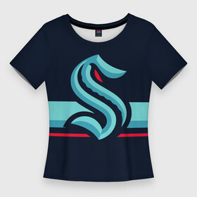 Женская футболка 3D Slim с принтом Сиэтл Кракен Форма в Санкт-Петербурге,  |  | nhl | seattle kraken | нхл | сиэтл кракен | хоккей