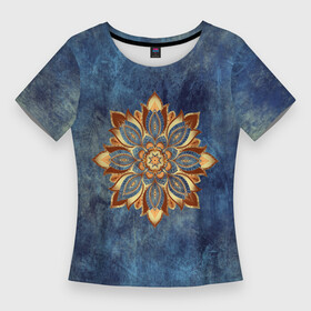 Женская футболка 3D Slim с принтом Мандала цветок в Санкт-Петербурге,  |  | веган | выцветший | джинса | джнсовый | зож | йога | лепестки | мантра | медитация | потертый | узор | цветок | чакры | эзотерика