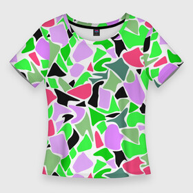 Женская футболка 3D Slim с принтом Abstract pattern green pink spots в Санкт-Петербурге,  |  | abstract pattern | pattern | spots | абстрактный узор | зеленый | пятна | розовый