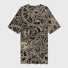 Платье-футболка 3D с принтом Ажурный узор из металлических шестерёнок в стиле Стимпанк в Санкт-Петербурге,  |  | Тематика изображения на принте: gears | metal | pattern | steampunk | texture | металл | стимпанк | текстура | узор | шестерёнки