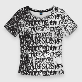 Женская футболка 3D Slim с принтом Кен Блок Граффити в Санкт-Петербурге,  |  | abstraction | block | calligraphy | graffiti | hieroglyph | ken | kenblock | абстракция | автогонщик | автоспорт | гонщик | иероглифы | каллиграфия | надпись | черно белый | шрифт
