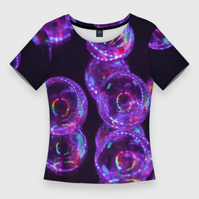 Женская футболка 3D Slim с принтом Неоновые сюрреалистичные пузыри  Фиолетовый в Санкт-Петербурге,  |  | Тематика изображения на принте: abstraction | art | artwork | bubbles | colorful | colors | dark | darkness | graphics | neon | surrealism | абстракция | арт | графика | искусство | неон | пузыри | разноцветный | сюрреализм | темнота | тьма | цвета