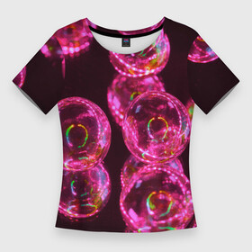 Женская футболка 3D Slim с принтом Неоновые сюрреалистичные пузыри  Розовый в Санкт-Петербурге,  |  | abstraction | art | artwork | bubbles | colorful | colors | dark | darkness | graphics | neon | surrealism | абстракция | арт | графика | искусство | неон | пузыри | разноцветный | сюрреализм | темнота | тьма | цвета