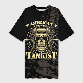Платье-футболка 3D с принтом American tankist Skull in the headset в Санкт-Петербурге,  |  | american tankist | sight | skull in helmet | tank helmet | tankman | track tank tracks | американский танкист | прицел | след гусеницы танка | танкистский шлем | череп в шлемофоне