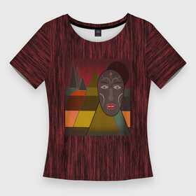 Женская футболка 3D Slim с принтом Африканская маска African mask ethnic illustration в Санкт-Петербурге,  |  | african | african mask | ethnic | африканский маска | маска | черно красный | этнический