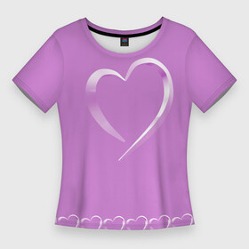 Женская футболка 3D Slim с принтом Серебристое сердце и узор из сердечек в Санкт-Петербурге,  |  | блестящий | любовь | перламутровый | романтика | сердце | серебристый | узор