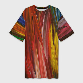 Платье-футболка 3D с принтом Разноцветная палитра красок в Санкт-Петербурге,  |  | абстрактное | абстракция | дети | искусство | картина | кисть | краски | мазок | палитра | радость | радуга | ребенок | рисунок | холст | художник | цвет