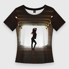 Женская футболка 3D Slim с принтом Свет в конце туннеля в Санкт-Петербурге,  |  | Тематика изображения на принте: город | девушка | изгиб | мечта | модель | переход | путь | свет | сияние | тело | туннель | фигура | фотомодель