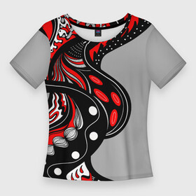 Женская футболка 3D Slim с принтом Красно чёрные дудлы в Санкт-Петербурге,  |  | Тематика изображения на принте: абстракция | геометрический | геометрия | графический | дудлинг | дудлы | змеи | красно черный | ленты | узор | черви | червяки | черно белый