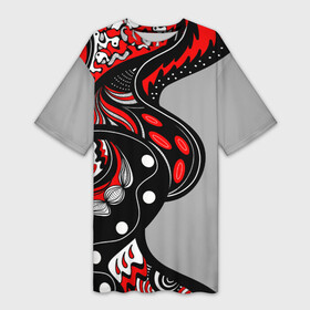 Платье-футболка 3D с принтом Красно чёрные дудлы в Санкт-Петербурге,  |  | абстракция | геометрический | геометрия | графический | дудлинг | дудлы | змеи | красно черный | ленты | узор | черви | червяки | черно белый