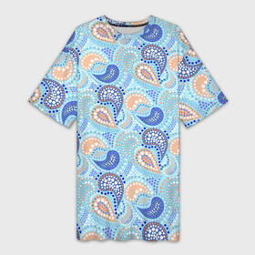 Платье-футболка 3D с принтом Турецкий огурец Turkish cucumber blue pattern в Санкт-Петербурге,  |  | blue background | blue pattern | turkish cucumber | в горошек | модный узор | турецкий огурец