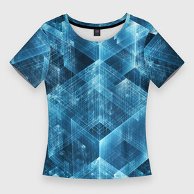 Женская футболка 3D Slim с принтом GLASS CUBES в Санкт-Петербурге,  |  | abstraction | blue | colorful | patterns | shapes | абстракция | красочный | кубики | синий | стекло | узоры | формы