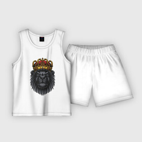 Детская пижама с шортами хлопок с принтом Черный царь зверей в Санкт-Петербурге,  |  | арт | иллюстрация | король | корона | лев | львенок | царь