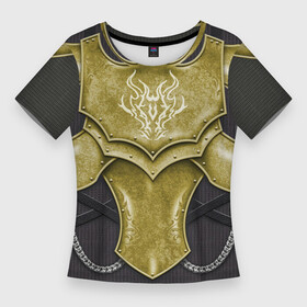 Женская футболка 3D Slim с принтом Доспех рыцаря Золотого дракона в Санкт-Петербурге,  |  | dragon | gold | броня | доспех | дракон | золотой дракон | кираса | нагрудник | реконструкция