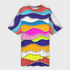 Платье-футболка 3D с принтом Разноцветные волны  Летний паттерн в Санкт-Петербурге,  |  | abstraction | fashion | pattern | summer | wave | абстракция | волна | лето | мода | паттерн