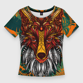 Женская футболка 3D Slim с принтом Рыжая Лиса африканский узор  Разноцветная лисичка в Санкт-Петербурге,  |  | afrika | cute | fox | mandala | pattern | арт с лисой | африка | зверь | лис | лиса арт | лисёнок | лисица | лисонька | милота | много цветов | мордочка лисы | паттерн | рисунок лисы | рыжий | тропики