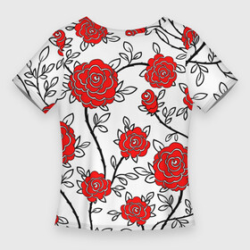 Женская футболка 3D Slim с принтом BEAUTIFUL RED ROSES в Санкт-Петербурге,  |  | beautiful | black | colorful | floral | love | summer | watercolor | white | акварель | белый | красивый | красный | красочный | лето | любовь | розы | цветочный | черный