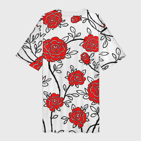 Платье-футболка 3D с принтом BEAUTIFUL RED ROSES в Санкт-Петербурге,  |  | beautiful | black | colorful | floral | love | summer | watercolor | white | акварель | белый | красивый | красный | красочный | лето | любовь | розы | цветочный | черный